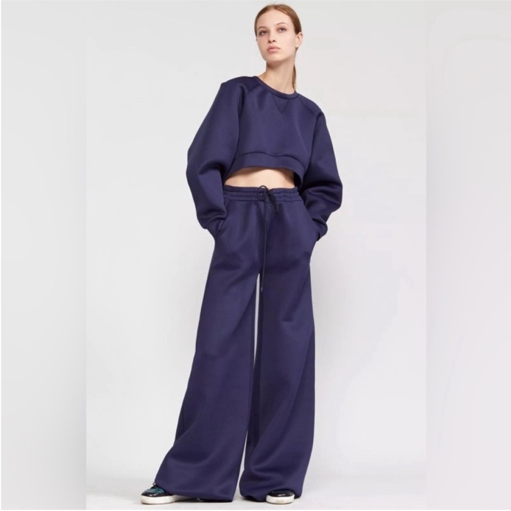 Cynthia Rowley Navy Blue Niall Bonded Wide Leg High Rise Pants. Size XS